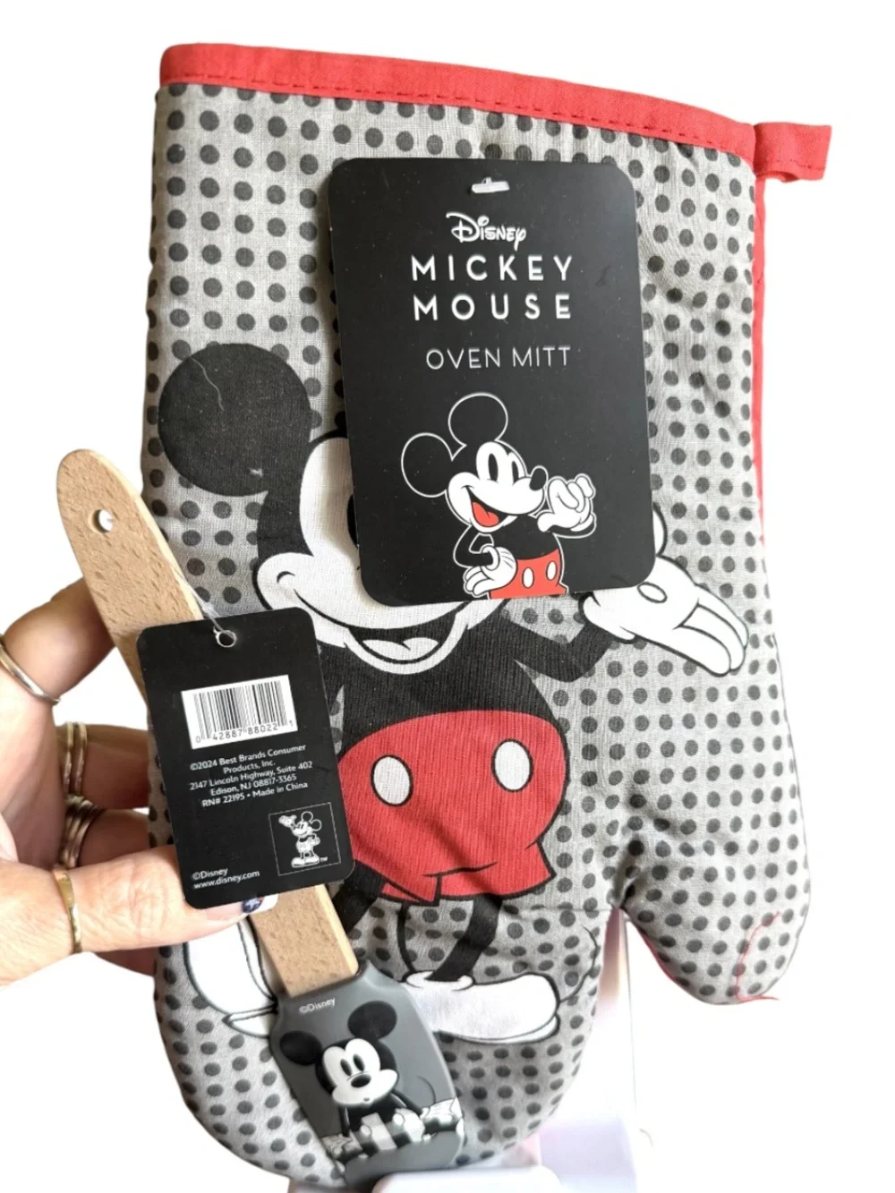 Disney Mickey Mouse 2pc set  Black & white Oven Mitt with silicone spatula NWT